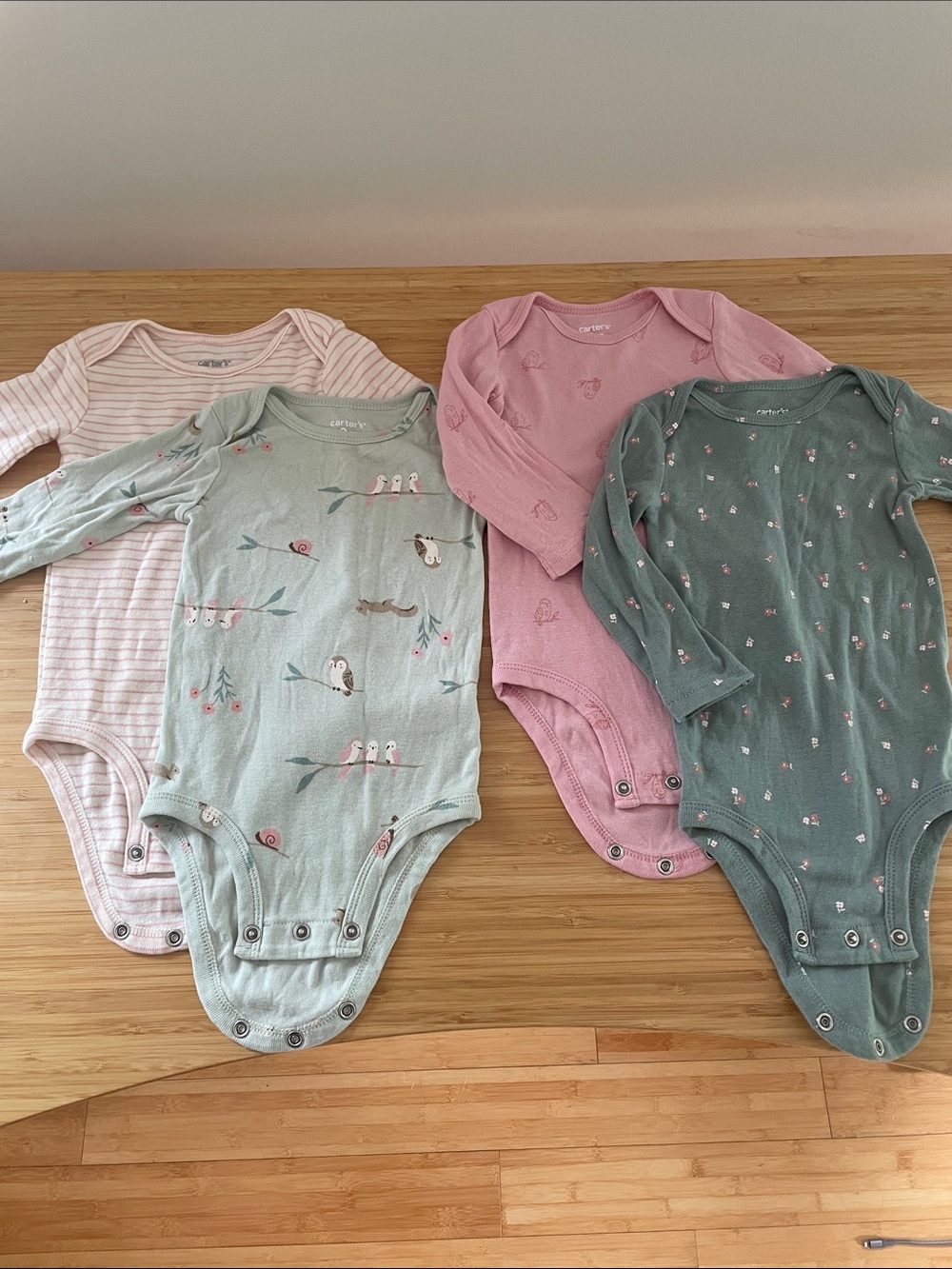 Carter's Baby Girls Long-Sleeve One-Piece Bodysuits - Pink & Green Set